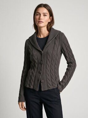 Maria di Ripabianca Cashmere Wool Silk Cable Knit Cardigan Sweater Italy US 6